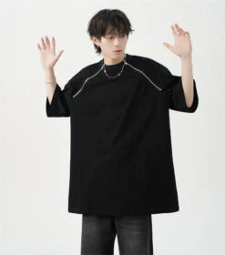 Oversized Black T-Shirt With Zipper Shoulder Detail -Modern Wear Shop 9c5046cff73a74afdaa19667f808f438