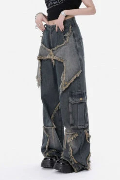 Distressed Star Patchwork Wide Leg Jeans -Modern Wear Shop 9c99bf89859932c198037d8e3af2d933