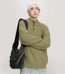 Mock Neck Ribbed Knit Sweater With Chest Pocket -Modern Wear Shop 9cbe19d63bfd981e9305fee5a4044d9e