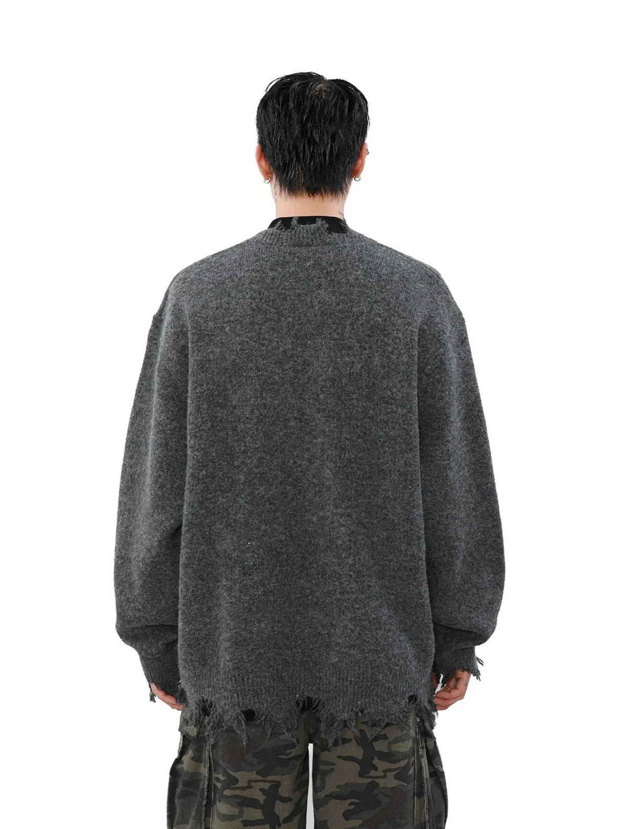 Distressed Ribbed Hem Half Cross Zip Fuzzy Sweater 5 Distressed Ribbed Hem Half Cross Zip Fuzzy Sweater - Image 5