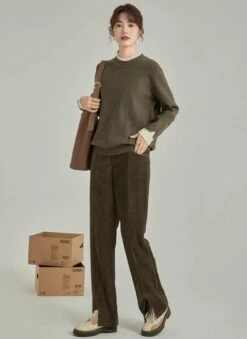 Contrast Cuff Ribbed Hem Sweater -Modern Wear Shop 9cf06e00de07fcd033aee25eb01f8755