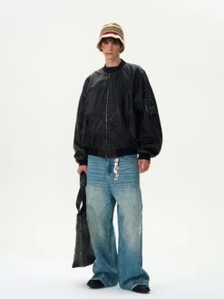 Oversized Distressed Faux Leather Bomber Jacket With Sleeve Pocket 25 Oversized Distressed Faux Leather Bomber Jacket With Sleeve Pocket -Modern Wear Shop 9d23d498674866f99317cdd7d589a430