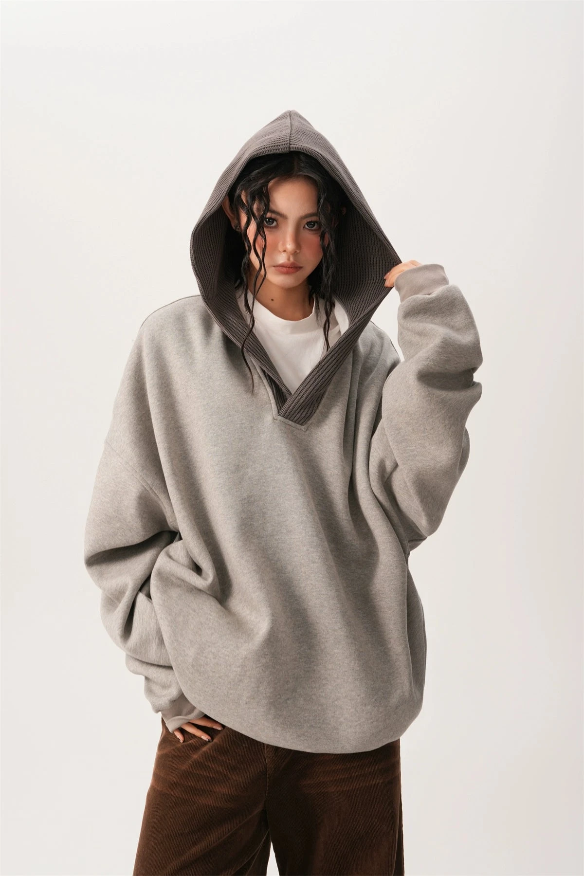 Oversized Knit Ribbed Heathered Hoodie 2 Oversized Knit Ribbed Heathered Hoodie - Image 2