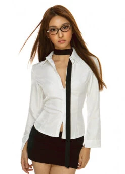 Skinny Long Sleeve Button-Up Shirt With Collar