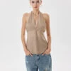 Plunging Halter Neck Sleeveless Top