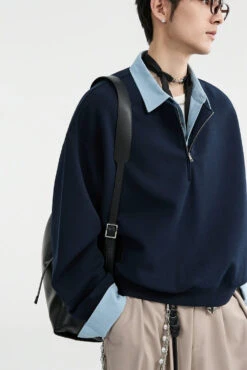 Half Zip Mock Two-Piece Layered Pullover Sweatshirt -Modern Wear Shop 9df33b42ca3effbe6f5bf0f37b2111a3