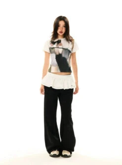 Ruffled Mock Skirt-Over-Pants Velvet Straight Pants -Modern Wear Shop 9e06b12d34ba582bd7db419ea8323ff3