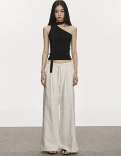 Ribbed One Shoulder Knit Top With Scarf Detail -Modern Wear Shop 9e2f0b758736f69ed1e496b677aeea24