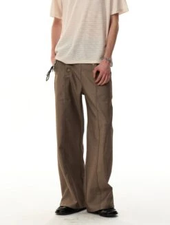 Sailor Button Wide-Leg Trousers With Structured Seams