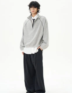 Oversized Contrast-Stitch Quarter Zip Sweatshirt 17 Oversized Contrast-Stitch Quarter Zip Sweatshirt -Modern Wear Shop 9e50d4273d7a3935104a2c55669e0ffd