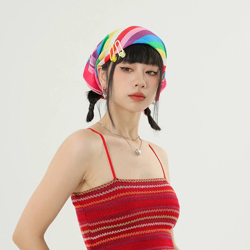 Multicolor Beach Bandana With Hair Clips 2 Multicolor Beach Bandana With Hair Clips - Image 2