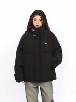 Puffer Jacket With High Collar Buckles Detail -Modern Wear Shop 9e9dfeea5494a4f8ad31fcee173109a3