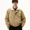 Fleece Lined High Collar Zip Pocket Worker Jacket