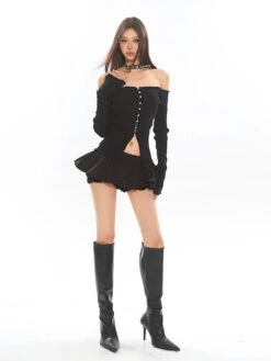 Off-Shoulder Ribbed Crop Top With Pearl Button Detail -Modern Wear Shop 9f62f63e11a3d64f59ffad126eb52495