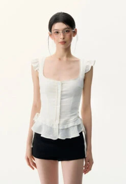 Ruffle Sleeve Button Front Peplum Top