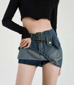 Faded Denim Skort Mini Skirt With Belt 17 Faded Denim Skort Mini Skirt With Belt -Modern Wear Shop 9fc603d7449f8e7548845bc78e479957
