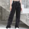 Baggy Belted Jeans With Contrast Detailed Stitching