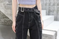 Baggy Belted Jeans With Contrast Detailed Stitching -Modern Wear Shop A80I5925