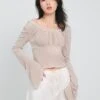 Ruched Flare Long Sleeve Crop Top