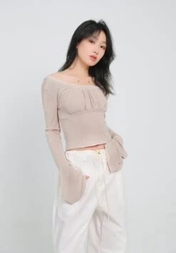 Ruched Flare Long Sleeve Crop Top 11 Ruched Flare Long Sleeve Crop Top -Modern Wear Shop AR2I0115