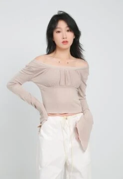 Ruched Flare Long Sleeve Crop Top 12 Ruched Flare Long Sleeve Crop Top -Modern Wear Shop AR2I0121