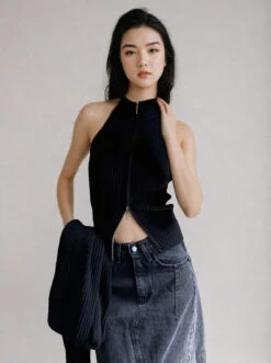 Double Zip High Neck Knit Vest And Shrug Top 37 Double Zip High Neck Knit Vest And Shrug Top -Modern Wear Shop E5A2 D9P64jpGV9N