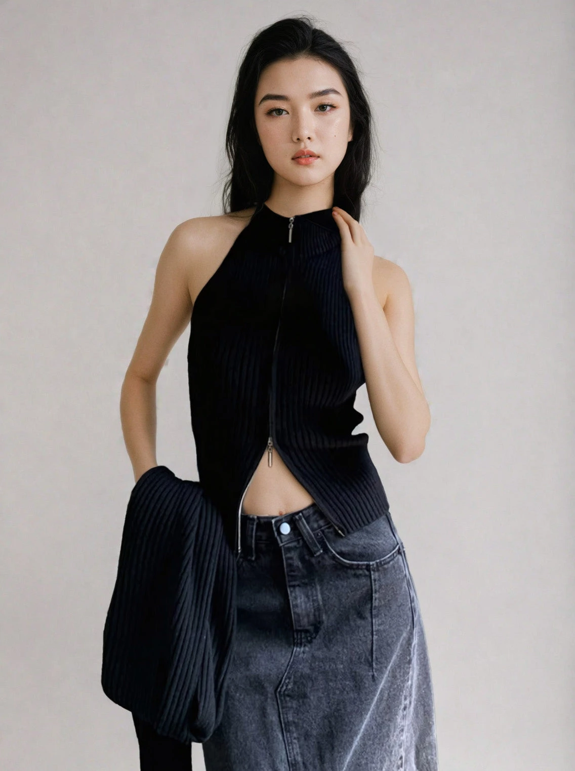 Double Zip High Neck Knit Vest And Shrug Top 18 Double Zip High Neck Knit Vest And Shrug Top - Image 18