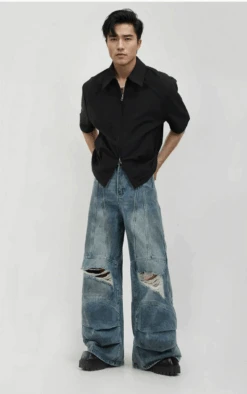 Half Sleeve Zip-Front Collared Shirt -Modern Wear Shop EQKPDfWoWo9k143n8Lnu6w