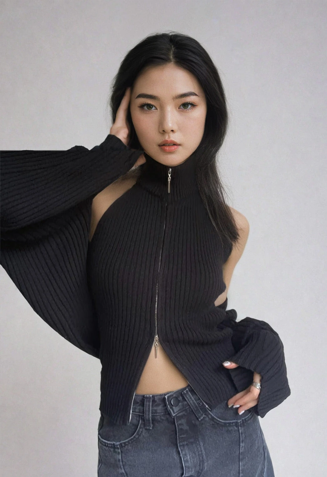 Double Zip High Neck Knit Vest And Shrug Top 16 Double Zip High Neck Knit Vest And Shrug Top - Image 16