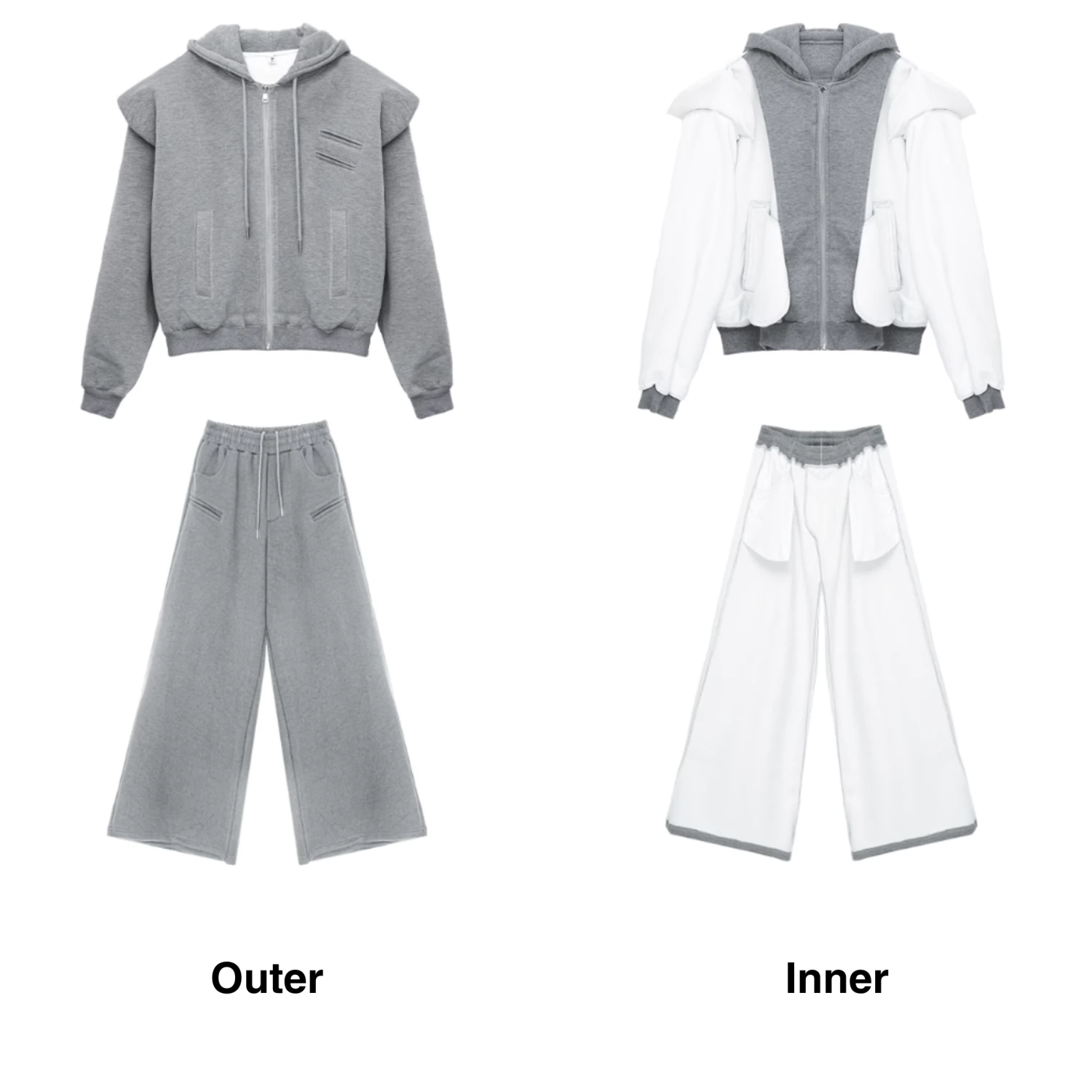 Oversized Cropped Zip Hoodie And Wide-Leg Sweatpant Tracksuit Set 2 Oversized Cropped Zip Hoodie And Wide-Leg Sweatpant Tracksuit Set - Image 2