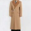 Oversized Velvet-Lapel Long Coat With Metal Buckles