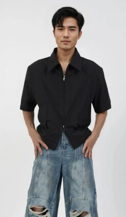 Half Sleeve Zip-Front Collared Shirt -Modern Wear Shop NYejreVusFdU0A5W