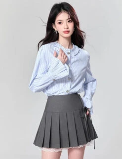 Striped Button-Up Blouse With Ruffled Collar And Flare Cuffed Sleeves 7 Striped Button-Up Blouse With Ruffled Collar And Flare Cuffed Sleeves -Modern Wear Shop O1CN010BoR5q1RRyEzKx8wp 822562109