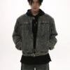 Oversized Wide-Fit Denim Racer Jacket With Zippered Pockets