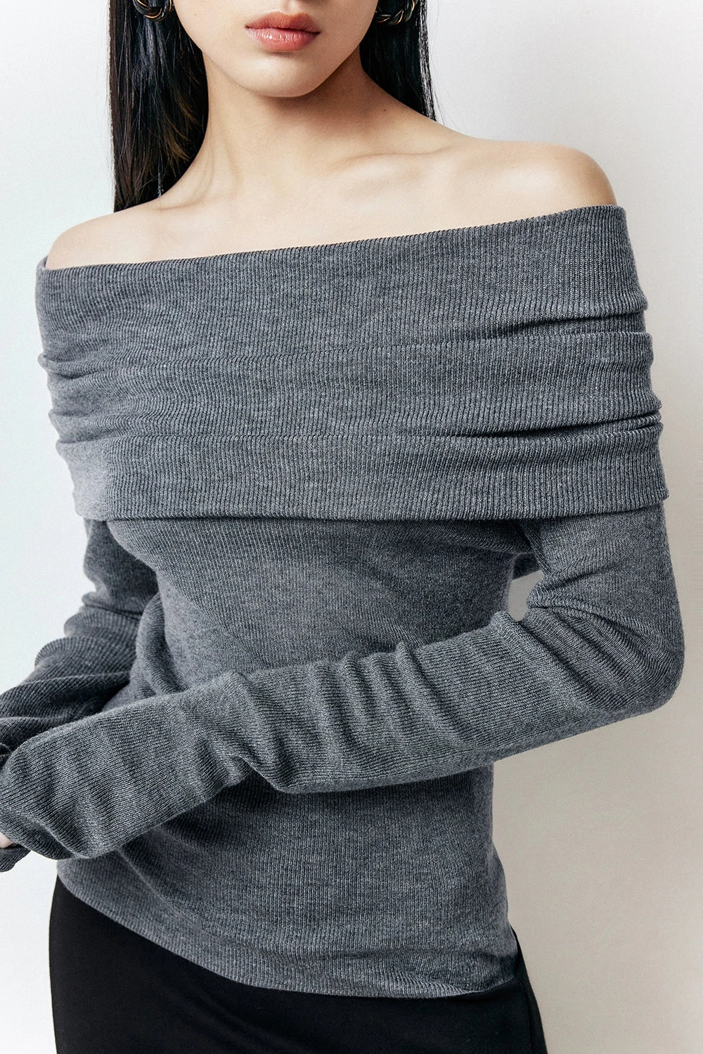 Off-Shoulder Ribbed Knit Long Sleeve Sweater Top 20 Off-Shoulder Ribbed Knit Long Sleeve Sweater Top - Image 20