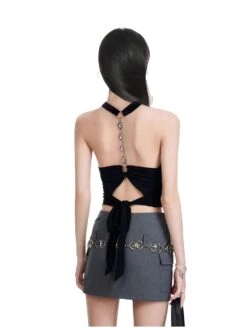 Halter Neck Backless Top With Jewel Strap Detail
