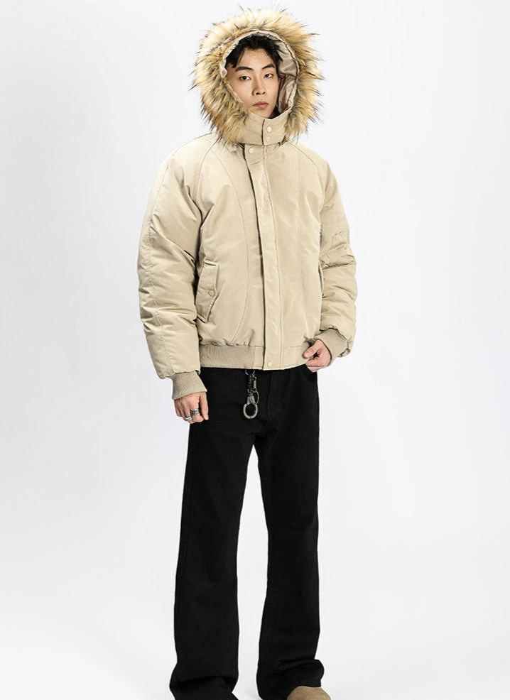 Removable Faux Fur Hoodie Bomber Jacket With Ribbed Hem 4 Removable Faux Fur Hoodie Bomber Jacket With Ribbed Hem - Image 4