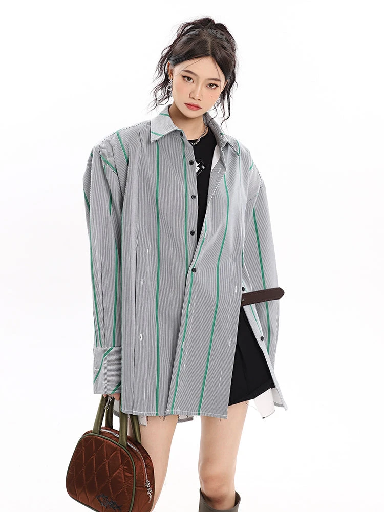 Pinstripe Button Shirt With Shoulder Pads 1 Pinstripe Button Shirt With Shoulder Pads