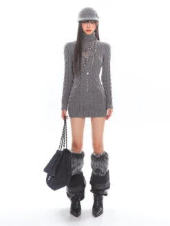 Cable Knit Turtleneck Dress With Cross Mesh Lace Detail 30 Cable Knit Turtleneck Dress With Cross Mesh Lace Detail -Modern Wear Shop O1CN010ukxy725KifULbfyG 1979797508