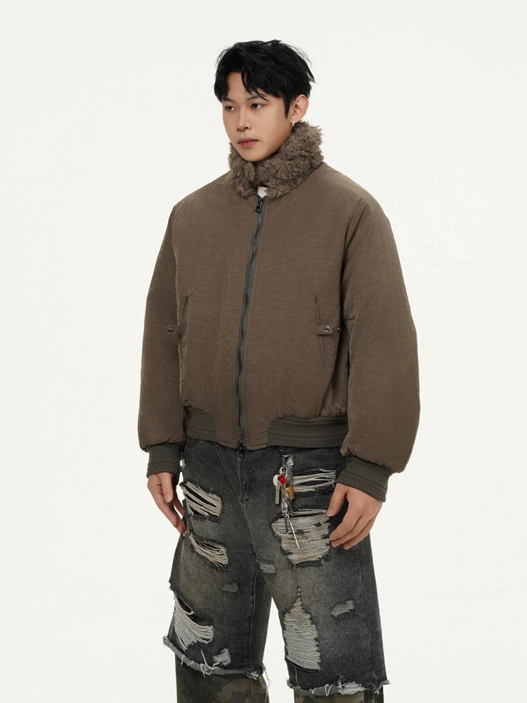 Sherpa Collar Bomber Jacket With Snap Button Pockets 2 Sherpa Collar Bomber Jacket With Snap Button Pockets - Image 2