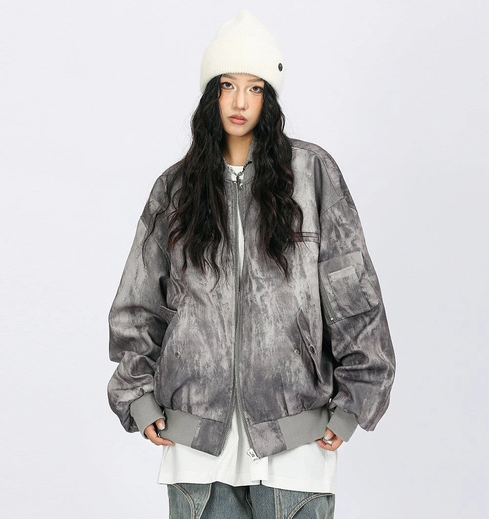 Oversized Acid Wash Bomber Jacket With Snap Button Pockets 10 Oversized Acid Wash Bomber Jacket With Snap Button Pockets - Image 10