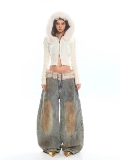 Faux Fur Hoodie Cable Knit Cropped Zip Jacket -Modern Wear Shop O1CN011sDOjA1iBnnbrujXr 2201256844375
