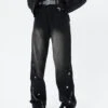 Diagonal Button And Zip Faded Jeans
