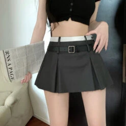 Distressed Hem Skort Pleated Mini Skirt -Modern Wear Shop O1CN012Q8O121Pm0E0NIpU8 2200717121882
