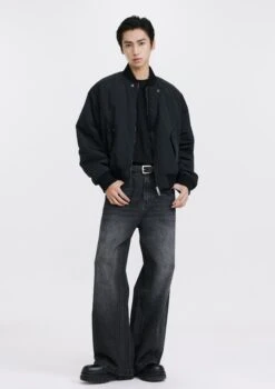Snap-Pocket Bomber Jacket With Ribbed Trim -Modern Wear Shop O1CN012WxcDD1TcADqIkEVz 2206881692402