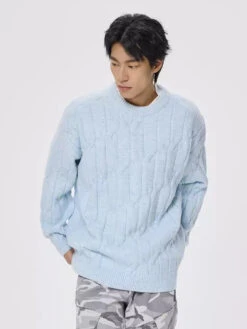 Ribbed Hem Cable Knit Crewneck Sweater -Modern Wear Shop O1CN012vbZTI28QACilLRCl 2212676277926 jpg q50 jpg