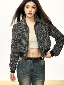 Textured Zip-Up Cropped Jacket With Contrast Ribbed Trim 18 Textured Zip-Up Cropped Jacket With Contrast Ribbed Trim -Modern Wear Shop O1CN0134jUsZ1rwoxlUOuK1 2215877315696