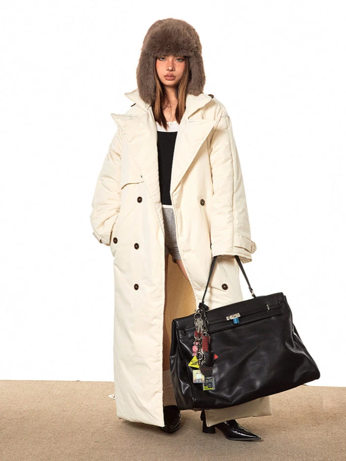 Double Breasted Puffer Long Line Coat With Belt 2 Double Breasted Puffer Long Line Coat With Belt - Image 2