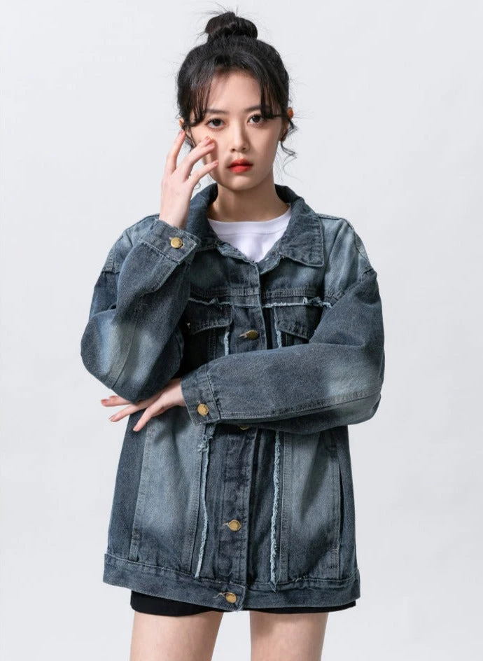 Distressed Faded Denim Jacket 2 Distressed Faded Denim Jacket - Image 2