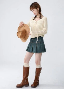 Open Knit Cropped Cardigan With Drawstrings -Modern Wear Shop O1CN014MomKo1kHPguJzh7V 378884658